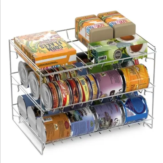 Hastings Home 3-Tier Can Dispenser Organizer Rack - Storage Accessory for Kitchen Pantry, Countertops, and Cabinets - Chrome image {6}