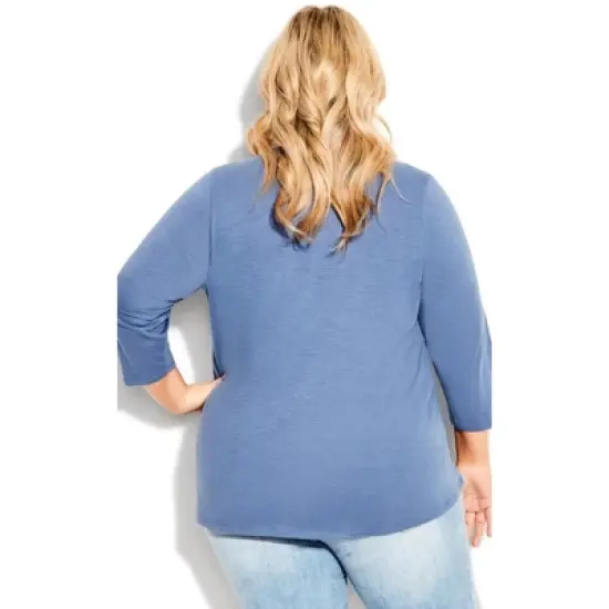 Women's Plus Size Notch Neck 3/4 Sleeve Plain Tee - slate | AVENUE image {1}