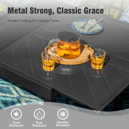 Captiva Designs 9pc Patio Dining Extendable Steel Rectangle Table & Rattan Metal Fixed Chairs & Swivel Arm Chairs image {4}