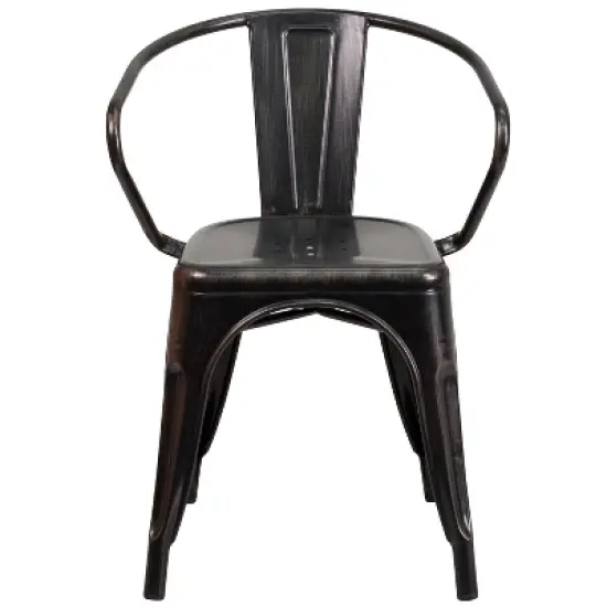 Flash Furniture Commercial Grade Metal Indoor-Outdoor Chair with Arms image {8}