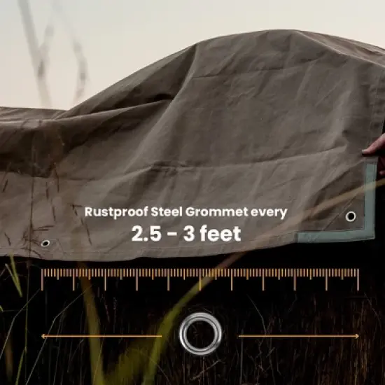 WHITEDUCK Tarp 8 x 10 ft Canvas Outdoor Heavy Duty Water-Resistant Tarpaulin Cover, 18 oz Loomstate Cotton with Stainless Steel Grommets, Gray image {3}