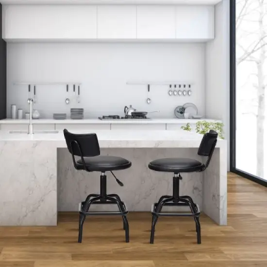 Costway Adjustable Swivel Bar Stool PU Leather Steel Frame Chair W/Backrest&Footrest Low Back image {3}