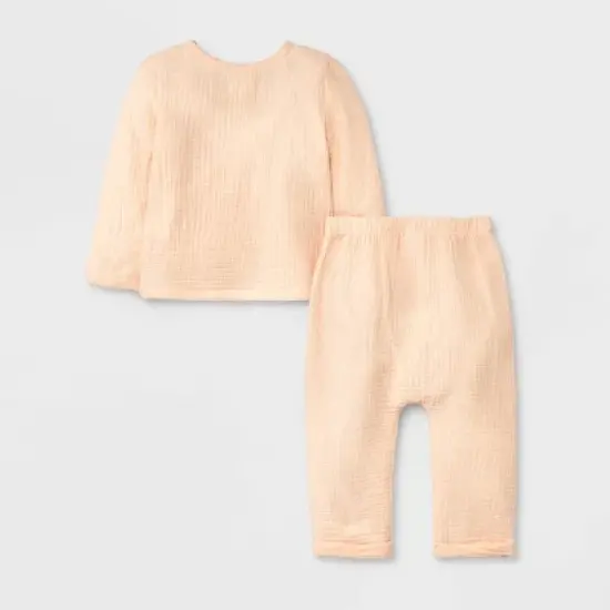 Grayson Collective Baby Girls' Gauze Kimono Top & Jogger Pants Set - Light Pink image {1}