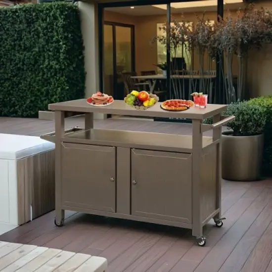 GDFStudio Nathaniel Outdoor Aluminum Rustproof Multifunction Bar Cart with Storage Cabinet image {6}