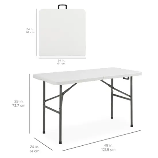 Best Choice Products 4ft Plastic Folding Table, Indoor Outdoor Heavy Duty Portable w/ Handle, Lock for Picnic - White image {6}