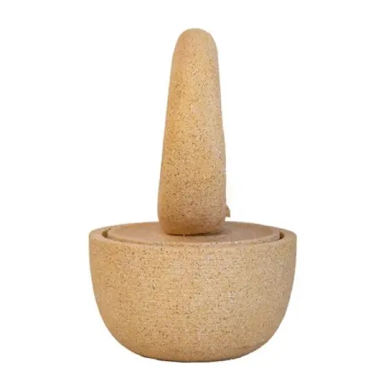 NAYSAYE Fountain Round Cement Water Feature with Two Tier Design for Garden and Patio, Beige and Yellow, 21.7"*21.7"*34.3" image {4}
