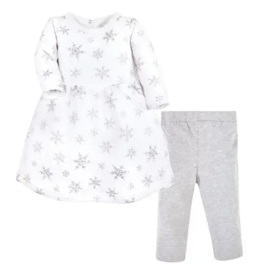 Hudson Baby Toddler Girl Quilted Cotton Dress and Leggings, Silver Snowflakes image {4}