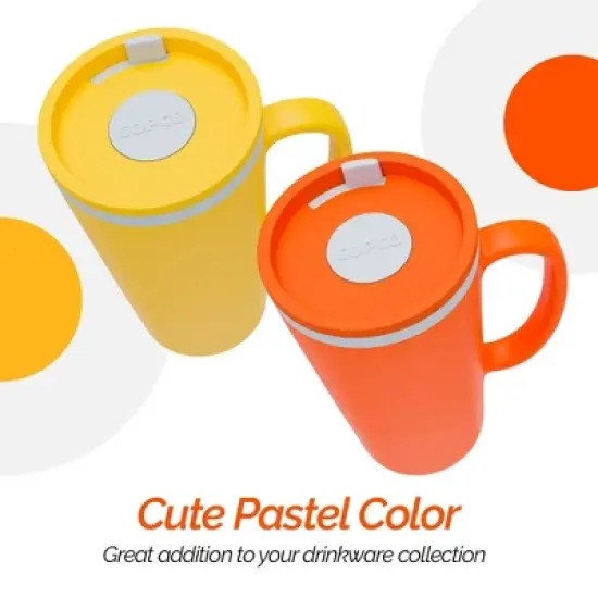 Copco Cone Desk Mug, 16 Ounce (Set of 2) - Double Wall Insulated Mug Set with Lid and Handle, Microwave & Dishwasher Safe, BPA-Free (Orange/Mustard) image {3}