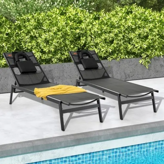 Tangkula 2 Pieces Patio Sunbathing Lounge Chair w/ Face Hole & Detachable Head Pillows Poolside image {1}