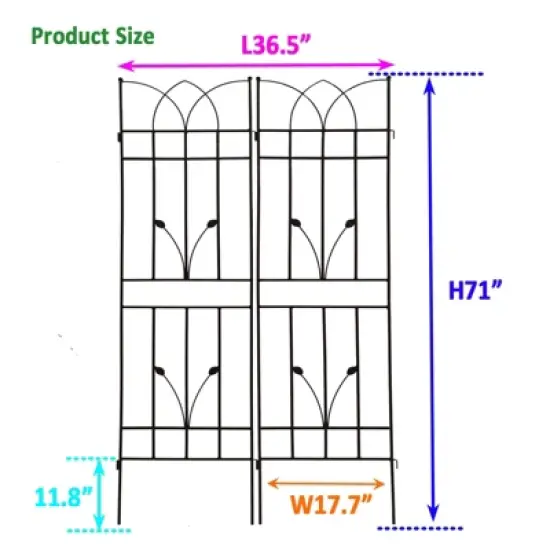 Lirago 2 Pack Metal Garden Trellis Rustproof Climbing Plant Support for Outdoor Flowers Vines Vegetables Black Powder Coated 71"H x 17.7"W x 1"D image {5}