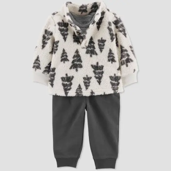 Carter's Just One You&reg;️ Baby Boys' Trees Pullover & Bottom Set - Cream/Navy Blue image {1}