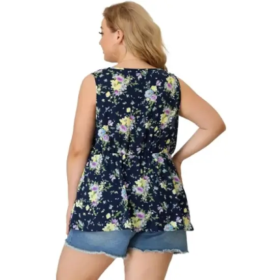 Agnes Orinda Women's Plus Size V Neck Sleeveless Flare Floral Peplum Tank Tops image {4}