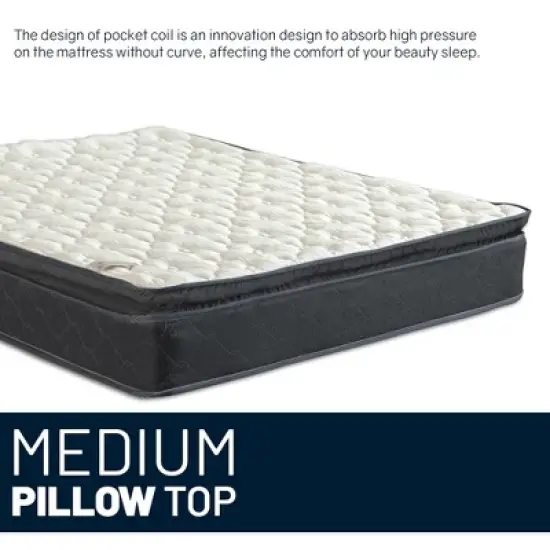 Continental Sleep, 9-Inch Medium Firm Pillow Top Memory Foam Hybrid Mattress, Compatible with Adjustable Bed image {3}