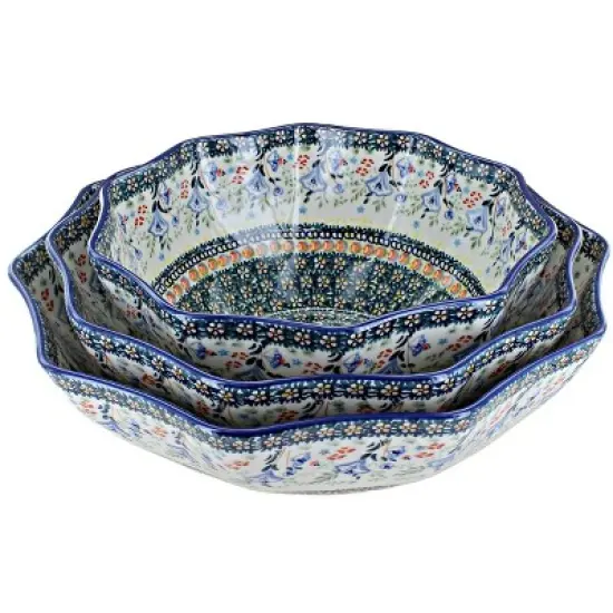 Blue Rose Polish Pottery M1000 Manufaktura Serving Bowl Set image {3}