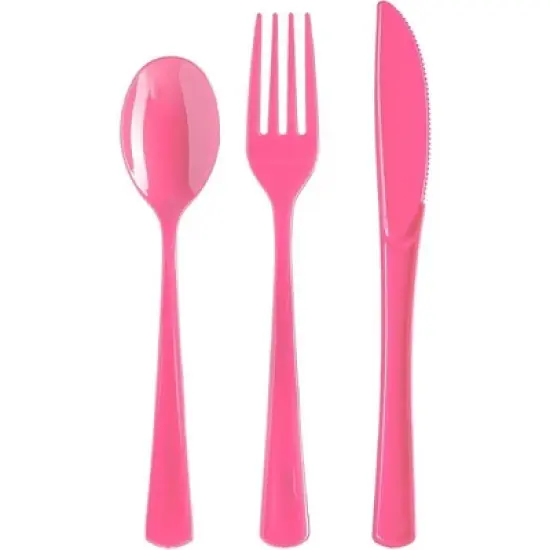 Exquisite Solid Color Plastic Utensil Cutlery Set Forks Spoons Knives- 150 Pack image {19}