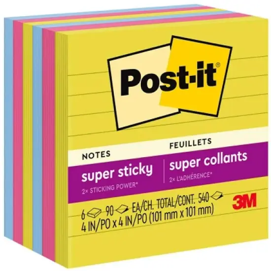 Post-it Super Sticky Notes 4" x 4" Summer Joy Collection Lined 90 Sheet/Pad 6 Pads/Pack (675-6SSJOY) image {9}