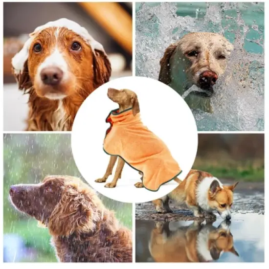 Unique Bargains Dog Bathrobe Fast-Drying Dog Towel Absorbent Dog Coat Bath Robe M Orange image {4}