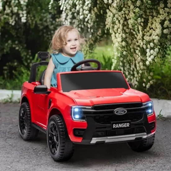 Qaba Ford Ranger Licensed 12V Kids Ride on Car, Kids Electric Car with Remote, Spring Suspension, Toy Storage, LED Headlights, Music Horn, Red image {1}