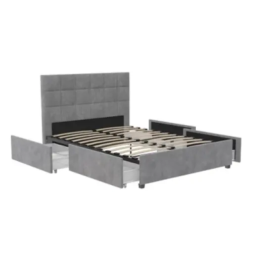 Serena Upholstered Bed with Drawers Light Gray Velvet - Cosmoliving By Cosmopolitan image {3}