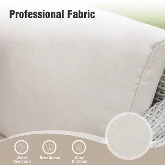 Captiva Designs 5pc outdoor patio wicker rattan cushioned conversation set with armchairs, ottomans and solid wood table image {6}