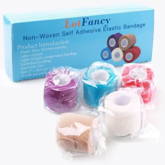 LotFancy Self Adhesive Bandage Wrap, 2" x 5 Yards, 10 Rolls Breathable Sports Tape, Multicolor image {6}