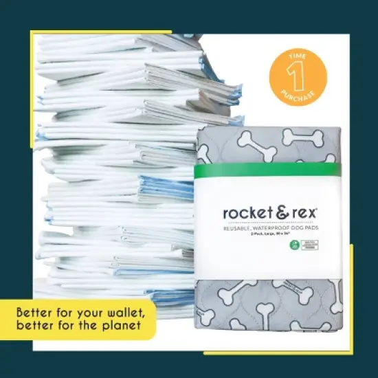 rocket & rex Bone Print Washable Reusable Pee Pads for Dogs - L - Gray - 2ct image {4}