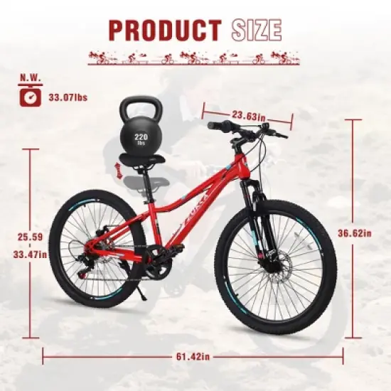 Gulches Kids' Mountain Bike 24 Inch, Shimano 6-Speed, Steel Frame, Front Suspension, Dual Disc Brakes, for Boys & Girls image {2}