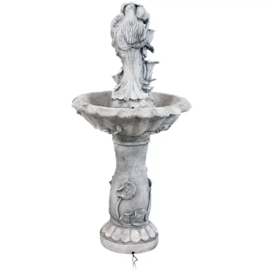Sunnydaze Outdoor Polyresin Fairy Flower Solar Powered Water Fountain Feature with Battery Backup - 42" image {9}