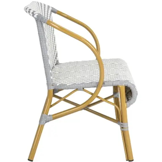 Dandra Herringbone Rattan Settee - Grey/White - Safavieh image {3}