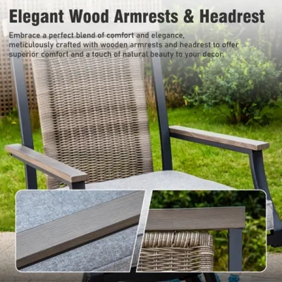 Captiva Designs 3pc Outdoor Patio Metal Bar Height Table & Bar Swivel Chair with Cushion and Armrest image {3}