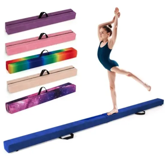 Costway 8 FT Folding Gymnastic Beam with Anti-slip Base Pine Wood Frame Carrying Handle Blue/Beige/Pink/Dark Purple/Purple/Multicolor image {12}