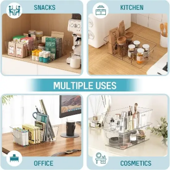 MaseiKar Clear Storage Organizer Bins 12 Pack Plastic Pantry Organization, Stackable Cabinet Containers for Kitchen, Fridge, Countertops image {6}