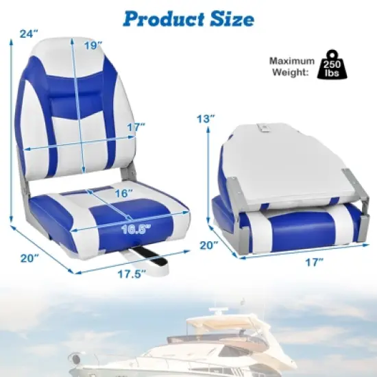 Costway 2 Pack High Back Folding Boat Seats with Sponge Cushion & Flexible Hinges image {3}