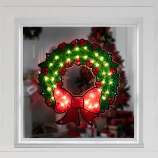 Northlight Lighted Holographic Christmas Wreath Window Silhouette Decoration - 15" image {2}