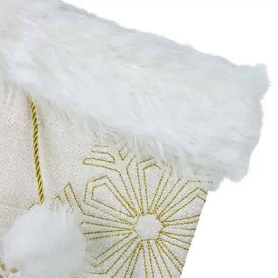Northlight 20" Cream with Gold Snowflakes Christmas Stocking with Faux Fur Cuff image {2}
