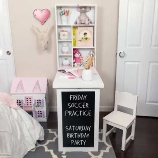 Wall Mount Folding Desk Cabinet with Blackboard White - Danya B. image {4}