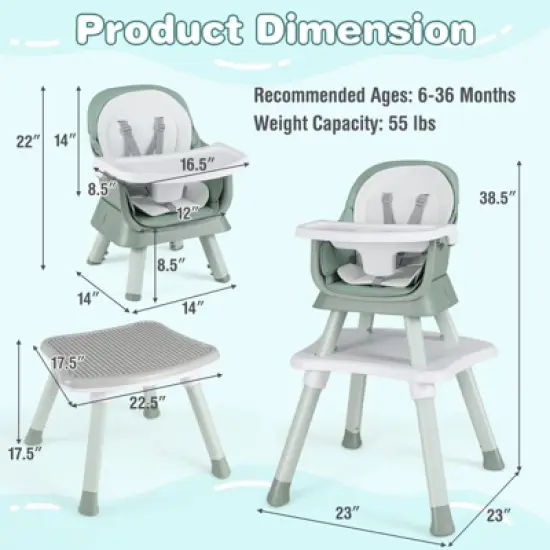 Safstar 8-in-1 Baby High Chair w/ Double-layer Cushions Multifunctional Toddler Black image {1}