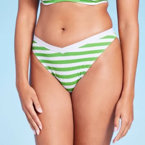 Women's Ribbed High Leg Extra Cheeky Bikini Bottom - Shade & Shore&trade; Green/White image {7}