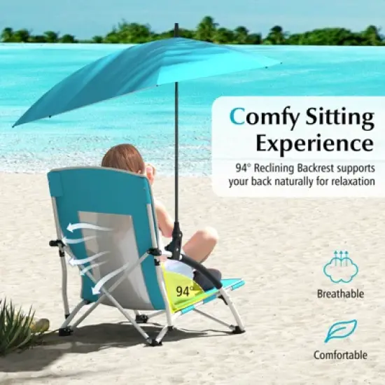 Costway 1/2 PCS Portable Beach Umbrella Chair with Hexagonal Parasol Comfy Armrest Breathable Seat Pink image {7}