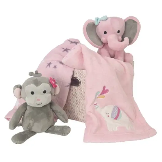 Bedtime Originals 5-Piece Pink Baby Gift Basket - Pink, Animals, Butterfly image {1}
