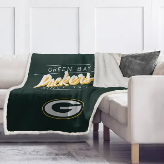 NFL Green Bay Packers Legacy Script Sherpa Flannel Fleece Blanket image {1}