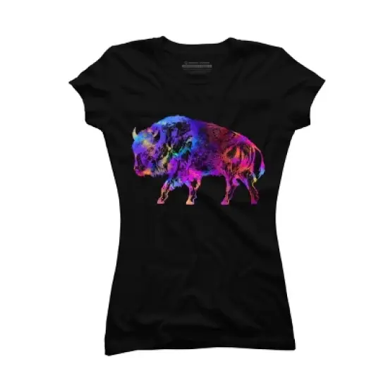 Junior's Design By Humans Rainbow Buffalo By ZeichenbloQ T-Shirt image {3}
