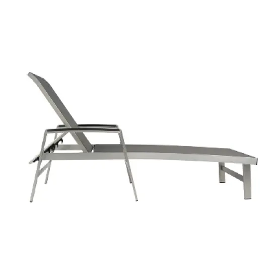 Christopher Knight Home Plantn Outdoor Modern Gray Mesh and Aluminum Adjutstable Chaise Lounge, Black/Natural image {4}