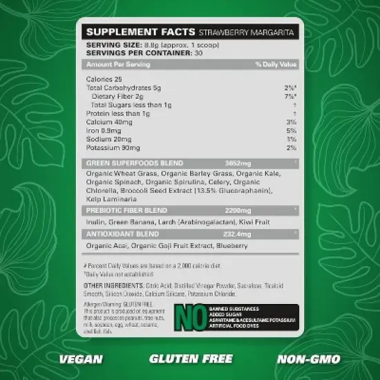 EHPlabs OxyGreens Super Greens Powder - Spirulina & Chlorella Superfood, Green Juice Powder & Greens Supplements, 30 Serves (Strawb. Margarita) image {1}