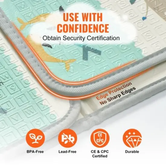 VEVOR Baby Play Mat, 51""x79"" Baby Crawling Mat, Non-Slip One-Piece Foam Baby Playmat, Foldable Portable Reversible Floor Mat with Travel Bag, Grey image {2}