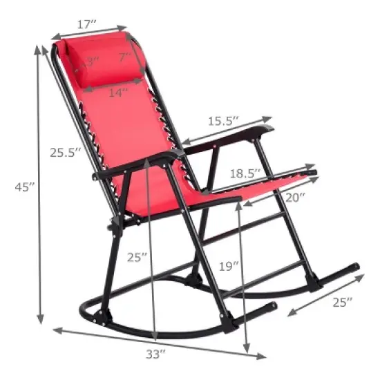Costway Folding Zero Gravity Rocking Chair Rocker Porch Outdoor Patio Headrest Red image {3}