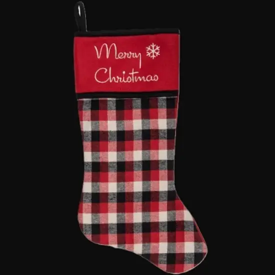 Northlight 20.5-Inch Red, Black, and White Plaid Christmas Stocking with Fleece Cuff image {2}