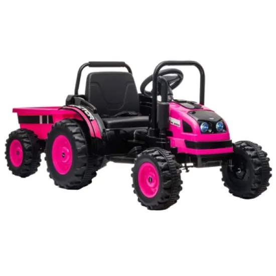Ride Tractor for Kids, Tractor Ride On with Trailer, 12V Battery Powered Electric Tractor with Remote Control, 35W Dual Motors, Unload Button image {9}