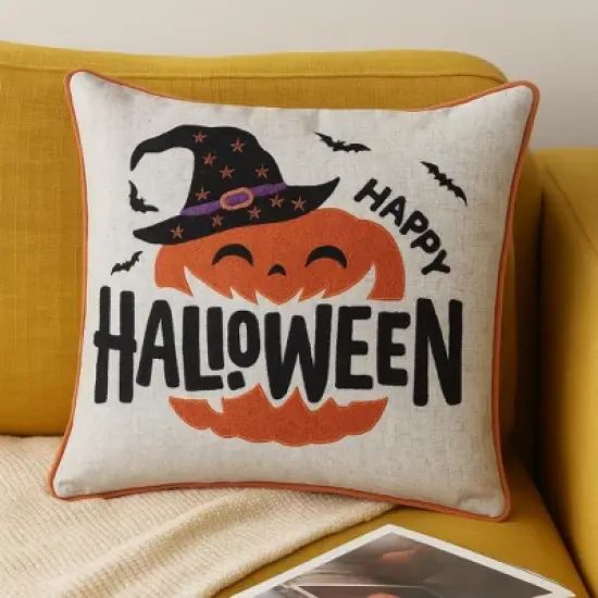 Halloween Ghost with Pumpkin Bucket Throw Pillow image {11}