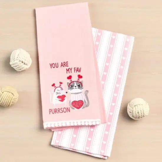 The Lakeside Collection Set of 2 Valentine's Day Embroidered Kitchen Towels image {3}